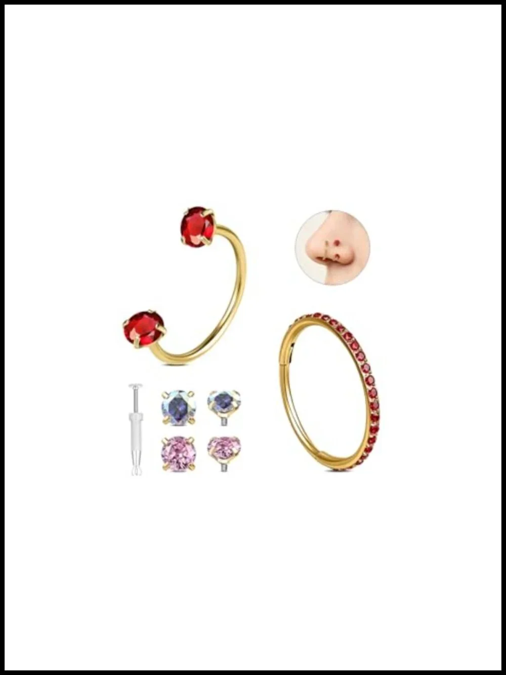 2-in-1 G23 Solid Titanium Nose Rings Set 20G 6mm 8mm Hypoallergenic